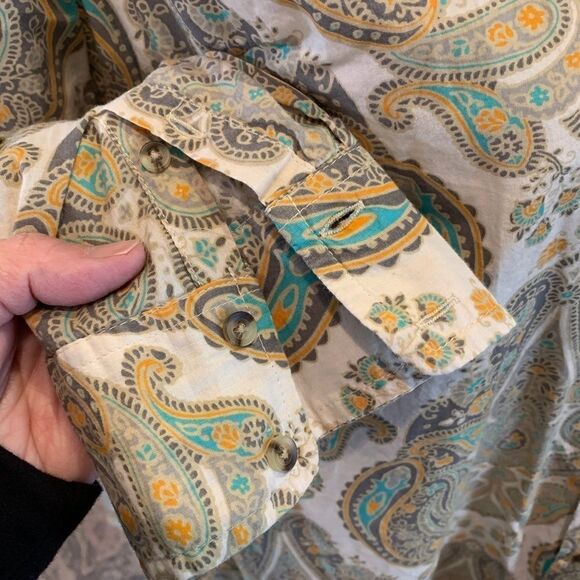 Merona 2 pc Women's XXL teal paisley button down and cream v neck peasant tops - Picture 5 of 16